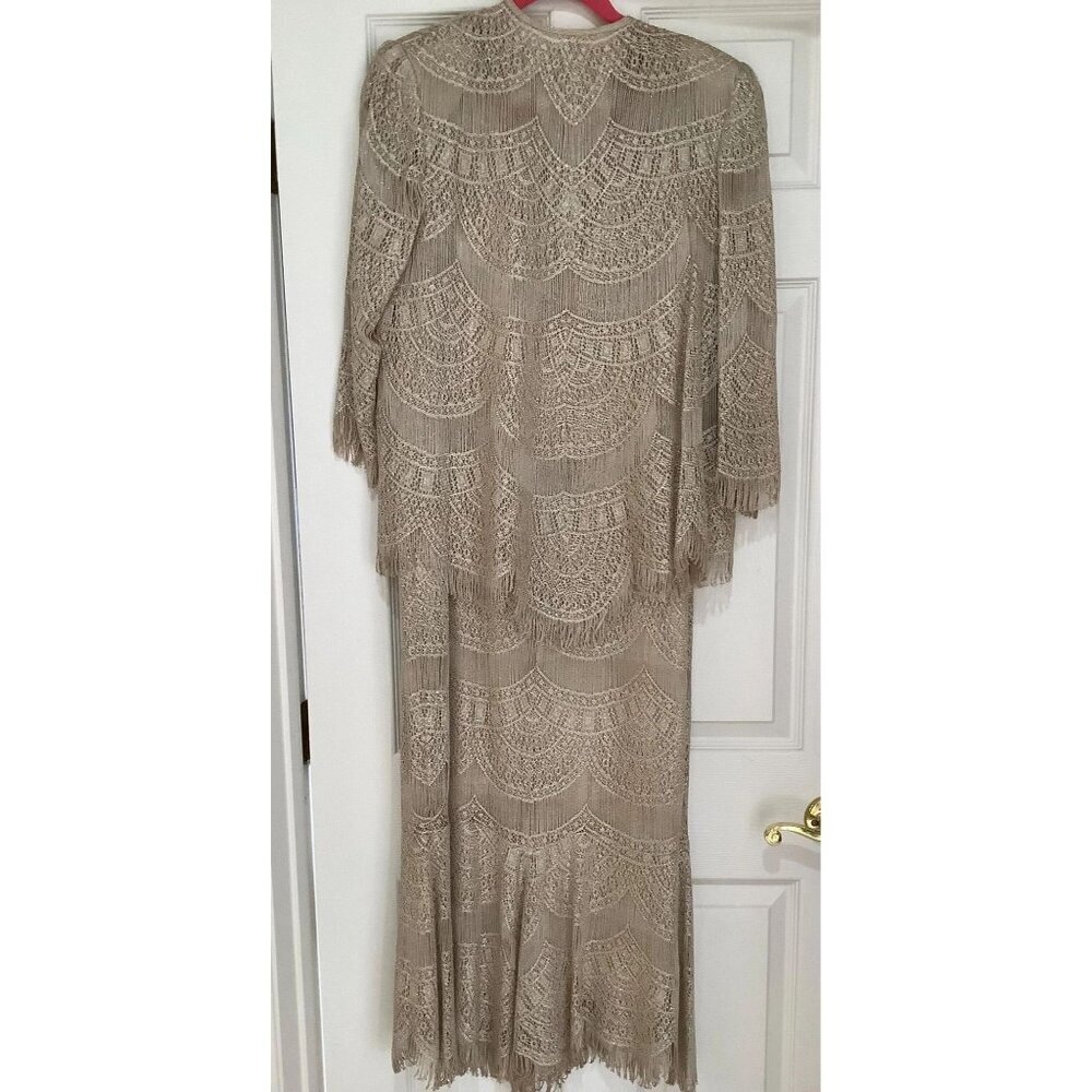 Vintage Gold Metallic Crochet 3 Piece Set: Scalloped Fringe, Size X Large Vintag